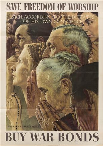 NORMAN ROCKWELL (1894-1978). [THE FOUR FREEDOMS.] Group of 4 posters. 1943. 40x28inches, 101x71 cm. U.S. Government Printing Office, Wa